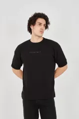 Unisex Jakar Kumaş Rahat Kol T-Shirt - Siyah