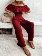 Kadın Aerobin Kumaş Fırfır Detaylı Madonna Yaka Takım