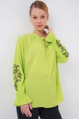 Nakışlı Örme Bluz 941 - E.Yeşil