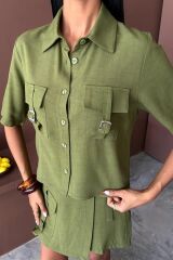 Gömlek Şort Etek Viscon Keten Takım 10162