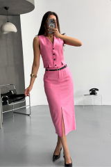 YELEK-ÖNDEN YIRTMAÇLI ETEK TK ŞANTUK KETEN - Pembe