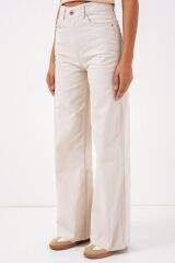 6704 Geniş Paça Yüksek Bel Kot Pantolon - Ekru