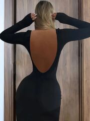 Kadın Uzun Kollu Hafif Kayık Yaka Sırt Dekoltelielbise