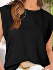 Kadın Kısa Kollu Bisiklet Yaka Viskon Bluz