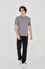 Unisex Jakar Kumaş Slim Fit T-Shirt - Boyalı Gri