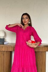 Fuşya Dantelli New Elbise