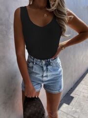 Kadın Kolsuz V Yaka Triko Bluz