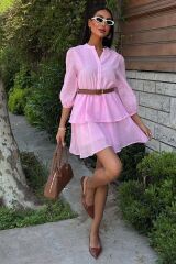 Deri Kemerli Fırfırlı Elbise 2901