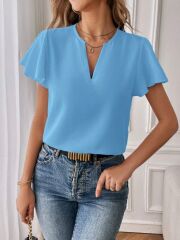 Kadın Kısa Kollu Kelebek Kollu V Yakalı Sandy Bluz