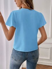 Kadın Kısa Kollu Kelebek Kollu V Yakalı Sandy Bluz