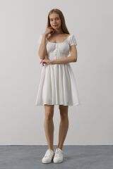 Beli Korseli Mini Elbise - Beyaz