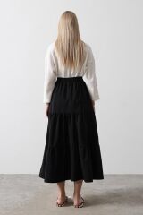 Pamuklu Beli Lastikli Etek - Siyah