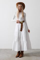 Pamuklu Beli Lastikli Etek - Beyaz