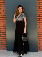 Kadın Kısa Kollu Derin V Yakalı A Kesim Pulpayet Detaylı şifon Nedime Elbisesi