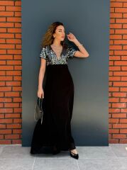 Kadın Kısa Kollu Derin V Yakalı A Kesim Pulpayet Detaylı şifon Nedime Elbisesi