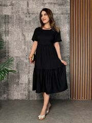 Kadın Kısa Kollu Yakası Açık Katlı Bürümcük Balon Elbise