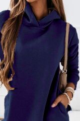 Kadın Uzun Kollu Kapşonlu Kısa Iki Iplik Elbise