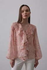 Simli Fırfırlı Gömlek - Somon