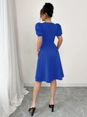 Kadın Kısa Kollu Bisiklet Yaka önden Düğmeli Ithal Krep Elbise