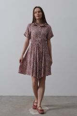 Baskılı Keten Elbise - Lila