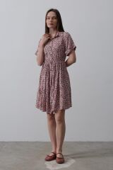 Baskılı Keten Elbise - Lila