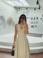 Kolsuz Uzun Kabardin Elbise - Gri