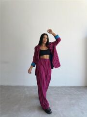 OTTOMAN ÇİZGİLİ CEKET-PANTOLON TK - Fuşya