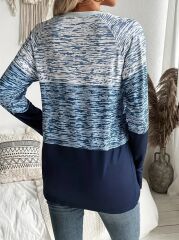 Kadın Uzun Kollu Yuvarlak Yaka Baskılı Düğme Detay Süprem Bluz