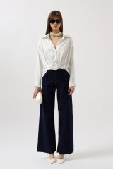 Bel Büzgülü Crop Saten Gömlek