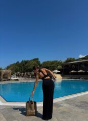 Kadın Mayo Kumaş Bağlamalı Crop Ve Maxi Boy Etek Ikili Takım