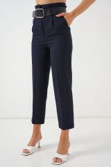 6556 Kemerli Kumaş Pantolon - Lacivert