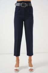 6556 Kemerli Kumaş Pantolon - Lacivert