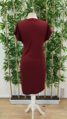 Kadın Kısa Kollu Bisiklet Yaka Yandan Büzgülü Midi Viskon Elbise