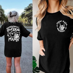 Bisiklet Yaka Baskılı T-shirt - Siyah