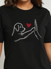 Kadın Kısa Kollu Bisiklet Yaka Köpek Baskılı Viskon Bluz