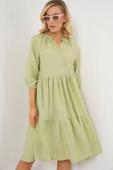 Düğmeli Kısa Kol Elbise 2559 - E.Yeşil