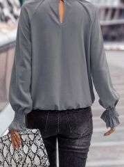 Kadın Uzun Kollu Yuvarlak Yaka önden Büzgülü Sandy Bluz