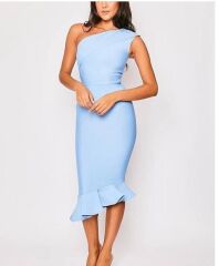 Kadın Omuz Dekolteli Asimetrik Volan Detay Fırsat ürün Elbise