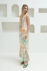 Bağcıklı Bluzlu Etek Takım - Pudra