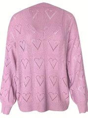 Kadın Uzun Kollu V Yakalı Kalpli Salaş Triko Bluz