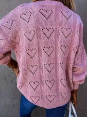 Kadın Uzun Kollu V Yakalı Kalpli Salaş Triko Bluz