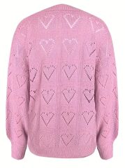 Kadın Uzun Kollu V Yakalı Kalpli Salaş Triko Bluz