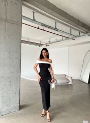 Kadın Madonna Yaka Skuba Krep Kumaş Kurdale Detay Elbise