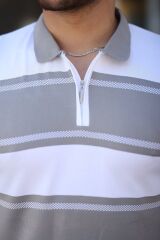 Erkek Yakalı Fermuarlı çift Renk Kısa Kollu T-shirt