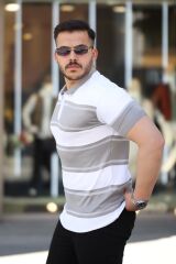 Erkek Yakalı Fermuarlı çift Renk Kısa Kollu T-shirt