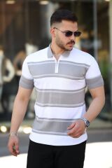 Erkek Yakalı Fermuarlı çift Renk Kısa Kollu T-shirt