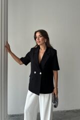 Siyah Kısa Kollu Blazer Ceket