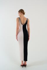 İki Renki Kolsuz Elbise - Siyah-Krem