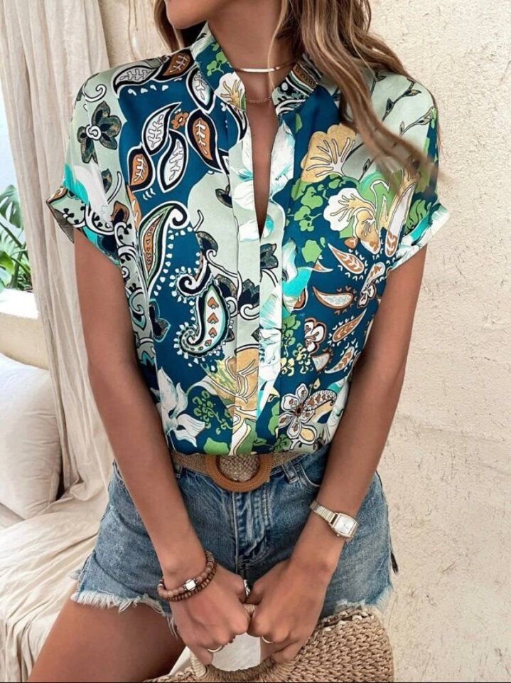 Kadın Moss Krep Kumaş V Yaka Yarasa Kol Bluz