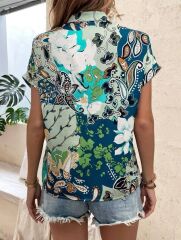 Kadın Moss Krep Kumaş V Yaka Yarasa Kol Bluz